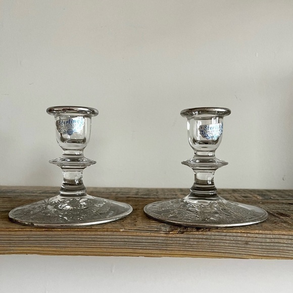 Sterling Silver overlay crystal candlesticks set of 2 - Picture 1 of 6